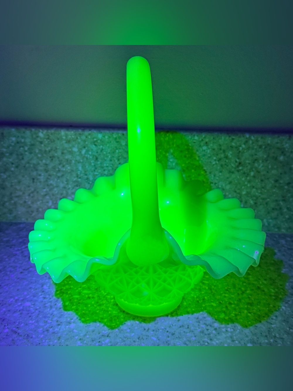 Vintage Fenton Olde Virginia Glass Uranium Glass Basket
